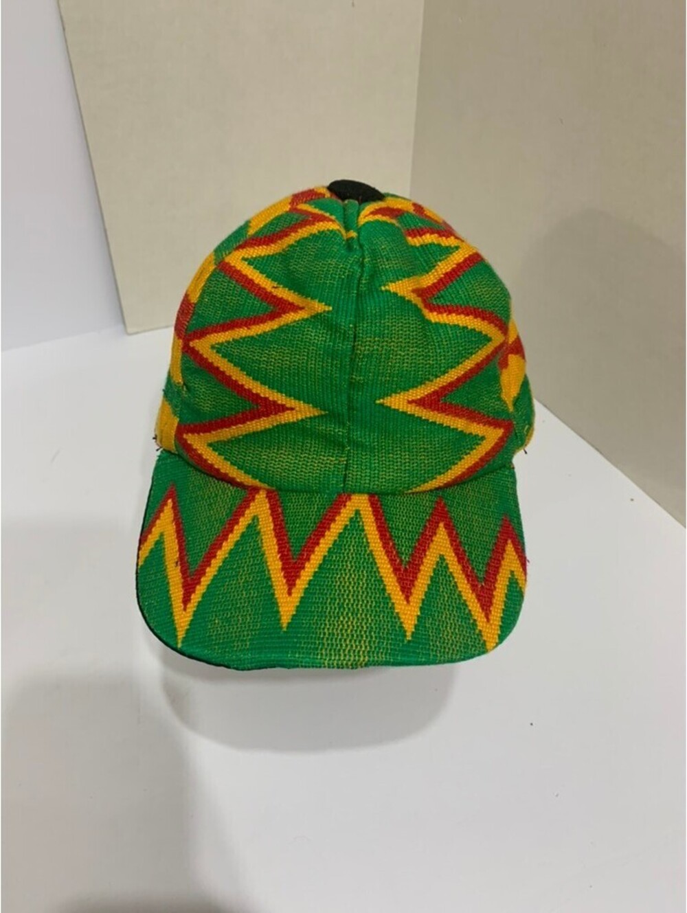 Kente Inspired African Print Baseball Cap Green Gold Red Adjustable Hat